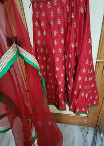 Red Lengha With Duppata