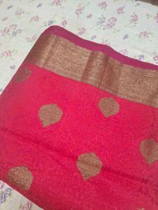 Elegant Rani Pink Saree with Antique Gold Zari Bor