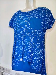 Blue Abstract Print Tunic Top Size M-L 36"-38"
