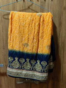 Elegant Yellow &amp; Black Embroidered Saree