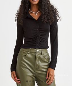Chic Ruched Black Long Sleeve Top