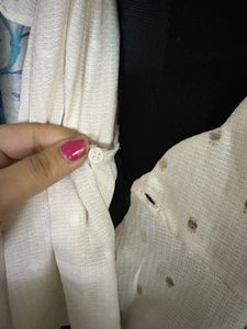 Chic Cream Polka Dot Wrap Top Scallop hem