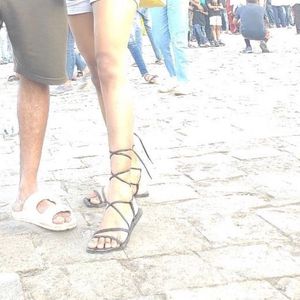 🇬🇧Black Strappy Square Toe Flat Sandals