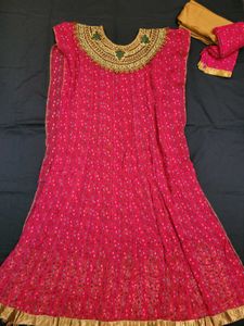 Embellished Pink Semi Stitched Suit Set