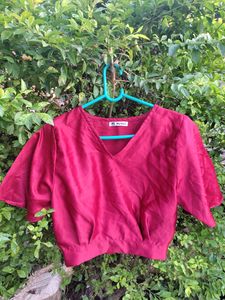 red satin crop top