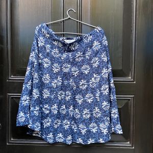 Indigo printed midi skirt