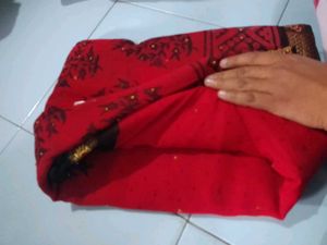 Red Full Worked Saree With Unstitched Blouse