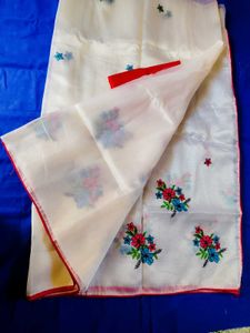 White Saree with Floral Printed