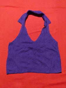 Purple Knitted Halter Neck Crop Top