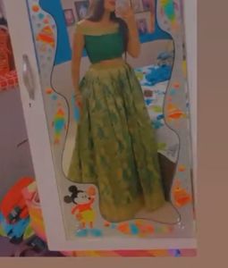 Emerald Green Off-Shoulder blouse lehanga