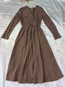 Brown Ribbed Midi Dress