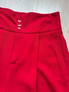 Red High-Waisted Wide-Leg Pants