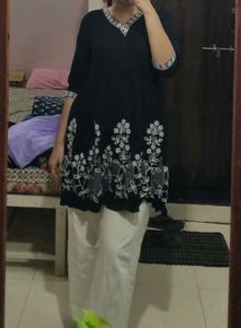 Stylish Black Kurta with White Embroidery