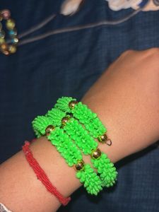 Green &amp; Gold Beaded Bracelet- For kids