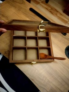 Vintage Wooden Spice Box with Glass Lid