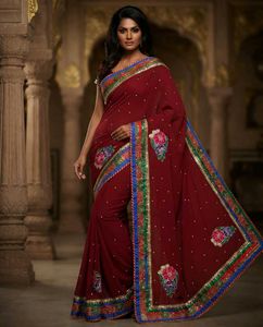 Embroidered Maroon Saree