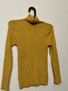 Mustard Yellow Ribbed Turtleneck Top