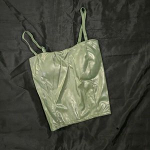 Sage Green Faux Leather Corset Top