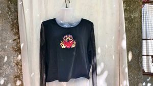 21279. Black Heart Flame Graphic Long Sleeve Top