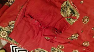 Embroidered Red Silk Saree