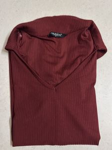 Ribbed Maroon Long Sleeve Top