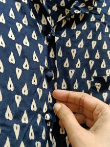 Classic Navy &amp; White Print Button-Down Dress