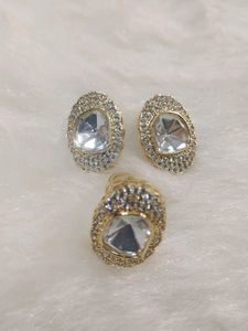 Polki Kundan Earing N Finger Ring Set