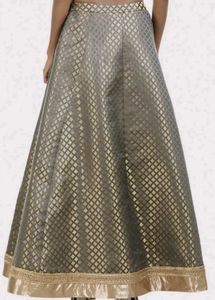INDYA Grey Banarasi Flared Maxi Skirt
