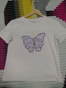 Cream Butterfly Sequin T-Shirt