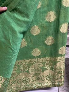 Vibrant Green Saree with Gold Border