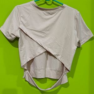 Beige Short Sleeve Crop Top