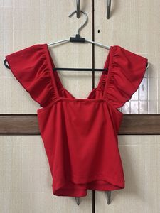 Red Ruffle Detail Crop Top