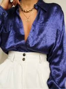 Elegant Navy Satin Button-Up Shirt