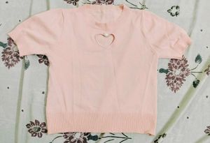 Cute Pink Heart Cut-Out Knit Top