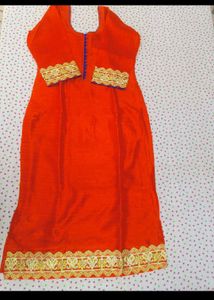 Orange Kurta with Gold Border