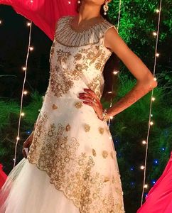 Elegant White &amp; Gold Embellished Gown