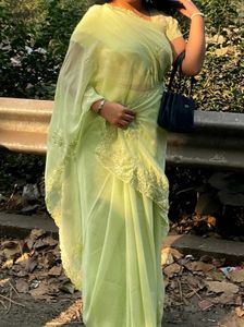 Elegant Light Green Embroidered Saree