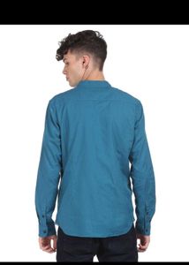 Men's Teal Band Collar Shirt