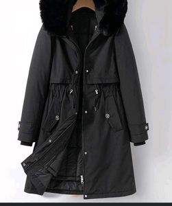 Black Fur Hooded Parka Coat