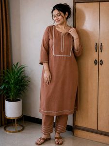 Emperus Women's Rust Brown Kurta Set | XL