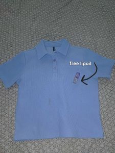 Light Blue Ribbed Polo Crop Top