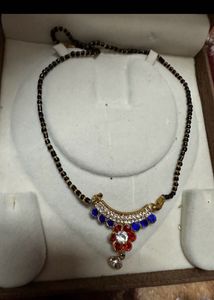 Elegant Mangalsutra Necklace with Blue &amp; Red Stone