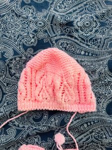 Handmade Pink Baby Knit Hat &amp; Booties Set
