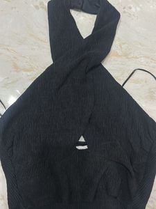 Black Textured Halter Neck Crop Top