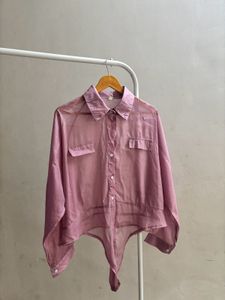 Dusty Pink Oversized Tie-Front Button-Up Shirt