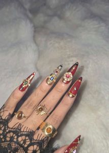 Luxury Red &amp; Gold Press-On Nails
