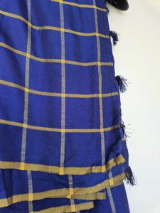Elegant Blue Checked Silk Saree – Festive Wear