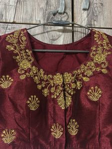Maroon Embroidered Silk Blouse