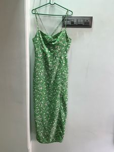 Zara Green Floral Print Midi Dress