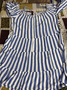 Blue &amp; White Striped Off-Shoulder Dress